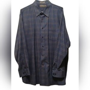 Daniel Cremieux - Blue Checked Button Down Shirt W/ Button Down Collar, Long...